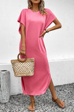 Load image into Gallery viewer, Round Neck Short Sleeve Side Slit Midi Dress