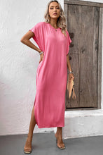 Load image into Gallery viewer, Round Neck Short Sleeve Side Slit Midi Dress
