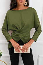 Load image into Gallery viewer, Boat Neck Back Tie Long Sleeve Satin Blouse