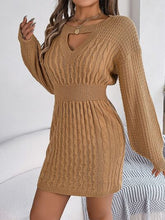 Load image into Gallery viewer, Cable-Knit Cutout Round Neck Slit Sweater