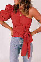 Load image into Gallery viewer, Tied Puff Sleeve One-Shoulder Top