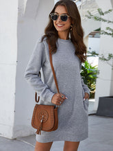 Load image into Gallery viewer, Round Neck Long Sleeve Mini Dress with Pockets