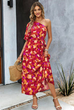 Load image into Gallery viewer, Printed One-Shoulder Tie Belt Maxi Dress