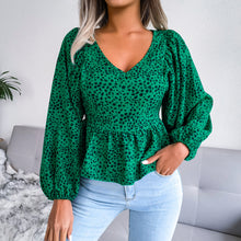 Load image into Gallery viewer, Printed Balloon Sleeve Peplum Blouse