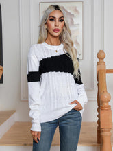 Load image into Gallery viewer, Color Block Cable-Knit Round Neck Sweater