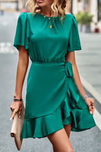 Load image into Gallery viewer, Round Neck Flutter Sleeve Ruffled Dress