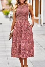 Load image into Gallery viewer, Printed Round Neck Slit Sleeveless Dress