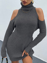 Load image into Gallery viewer, Turtleneck Cold-Shoulder Sweater Dress