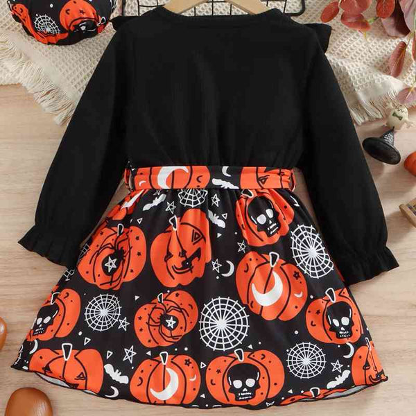 Baby Girl Halloween Theme Bow Front Round Neck Dress