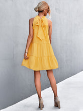 Load image into Gallery viewer, Tie Back Mock Neck Tiered Dress
