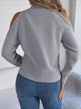 Load image into Gallery viewer, Cable-Knit Turtleneck Cold Shoulder Sweater