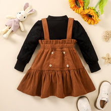 Load image into Gallery viewer, Baby Girl Puff Sleeve Round Neck Top and Buttoned Overall Dress Set