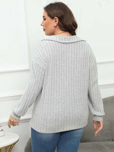 Load image into Gallery viewer, Plus Size Ribbed Collared Neck Long Sleeve Blouse