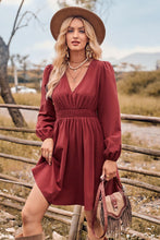 Load image into Gallery viewer, V-Neck Long Sleeve Smocked Waist Mini Dress