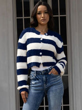 Load image into Gallery viewer, Striped Button Up Dropped Shoulder Cardigan
