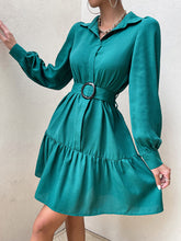 Load image into Gallery viewer, Collared Lantern Sleeve Mini Dress