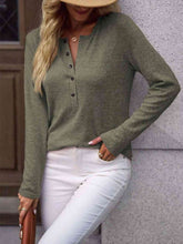 Load image into Gallery viewer, Round Neck Buttoned Long Sleeve T-Shirt