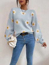 Load image into Gallery viewer, Flower Round Neck Latern Sleeve Sweater