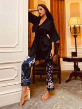 Load image into Gallery viewer, Cami, Robe, and Printed Pants Pajama Set