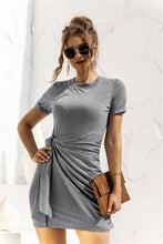 Load image into Gallery viewer, Round Neck Cuffed Sleeve Side Tie Dress