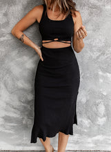 Load image into Gallery viewer, Crisscross Cutout Scoop Neck Slit Midi Dress