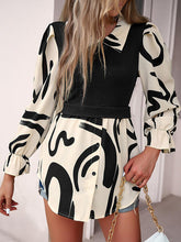 Load image into Gallery viewer, Collared Neck Black And White Color-Contrast Print Long Sleeve Shirt