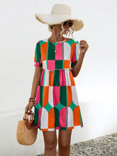 Load image into Gallery viewer, Geometric Frill Round Neck Short Sleeve Dress