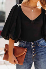 Load image into Gallery viewer, V-Neck Ruched Lantern Sleeve Bodysuit