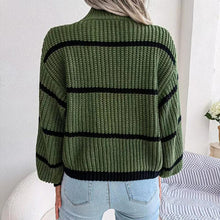 Load image into Gallery viewer, Striped Mock Neck Dropped Shoulder Sweater