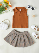 Load image into Gallery viewer, Baby Girl Ribbed Sleeveless Top and Plaid Skirt Set
