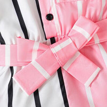 Load image into Gallery viewer, Striped Two-Tone Short Sleeve Tie Waist Romper