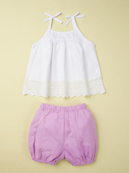 Baby Girl Spliced Lace Cami and Elastic Waist Shorts Set