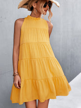 Load image into Gallery viewer, Tie Back Mock Neck Tiered Dress