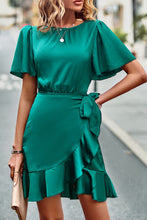 Load image into Gallery viewer, Round Neck Flutter Sleeve Ruffled Dress