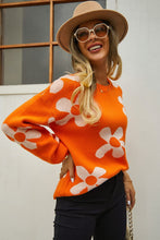 Load image into Gallery viewer, Floral Print Round Neck Dropped Shoulder Pullover Sweater