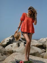 Load image into Gallery viewer, Peplum Square Neck Short Sleeve Blouse