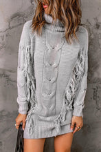 Load image into Gallery viewer, Turtleneck Fringe Detail Sweater Dress