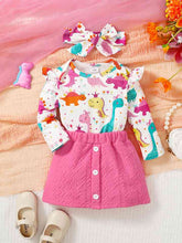 Load image into Gallery viewer, Baby Girl Dinosaur Top and Buttoned Skirt Set