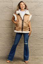 Load image into Gallery viewer, Collared Zip-Up Suede Sherpa Vest