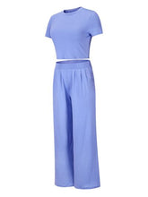 Load image into Gallery viewer, Round Neck Short Sleeve Top and Pocketed Pants Set