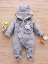Load image into Gallery viewer, Baby Rabbit Decor Long Sleeve Hooded Snapped Jumpsuit