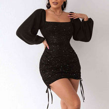 Load image into Gallery viewer, Square Neck Drawstring Ruched Dress