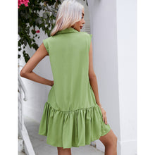 Load image into Gallery viewer, Collared Neck Buttoned Cap Sleeve Mini Dress