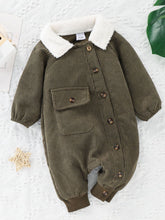 Load image into Gallery viewer, Baby Buttoned Collared Neck Corduroy Jumpsuit