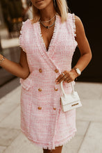 Load image into Gallery viewer, Tweed Fringe Trim Double-Breasted Sleeveless Dress