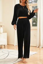 Load image into Gallery viewer, Round Neck Balloon Sleeves Top and Pants Set