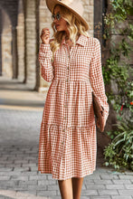 Load image into Gallery viewer, Collared Neck Long Sleeve Midi Dress