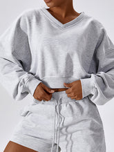 Load image into Gallery viewer, V-Neck Dropped Shoulder Sports Sweatshirt