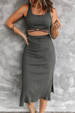 Load image into Gallery viewer, Crisscross Cutout Scoop Neck Slit Midi Dress