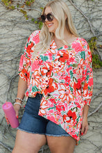 Load image into Gallery viewer, Plus Size Floral V-Neck Half Sleeve Shirt